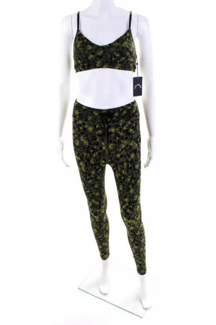 The Upside Womens Abstract Printed V-Neck Sports Bra Leggings Set Green Size 8 6