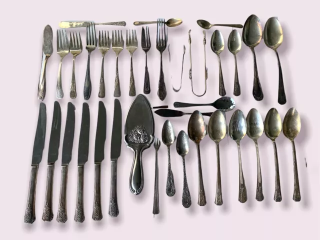 Vintage Flatware Set Silver Plate Cutlery Mixed Silverware Lot