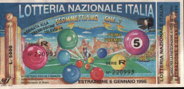 Biglietto Della Lotteria Italia Con Tagliando Serie R 1996 - C11-380