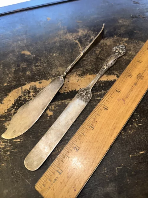 2 Antique Butter Knifes Classic Silver-plate Unique Designs! Rogers & Stratford