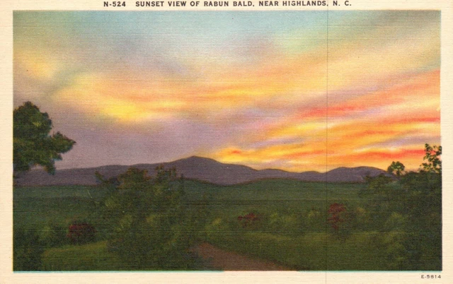 Postcard NC near Highlands Rabun Bald Sunset View Unposted Linen Vintage PC H958