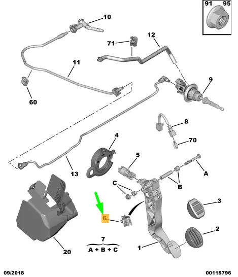 New Peugeot 308 Mk2 T9 Clutch Pedal Fixing Set Rhd 9820420280 Genuine