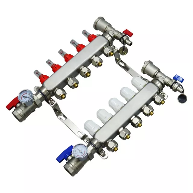 5 Branch PEX Radiant Floor Heating Manifold Set Flow Water Separator Kit G 1/2"