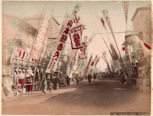 Tirage Albuminé Original Japon – Rue D'Osaka – Aquarellé – Circa 1880 – 21x27 Cm