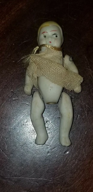 Vintage Jointed Japan Bisque Side Glancing Miniature Dollhouse Doll Baby