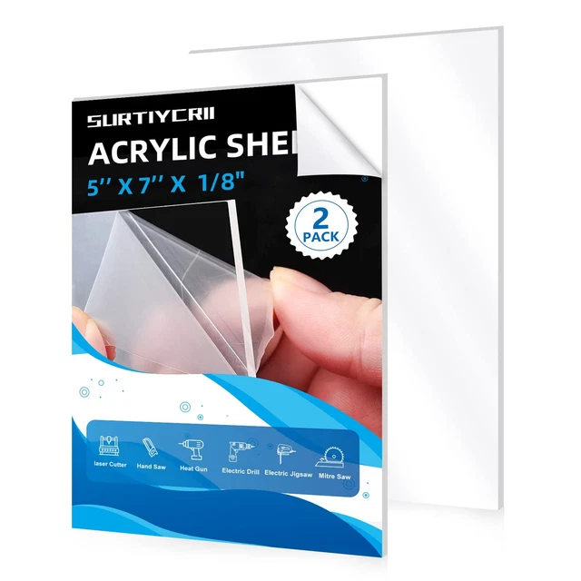 2Pack 5"X7" 1/8"Thick Cast Acrylic Sheets Clear Acrylic Sheet Transparent