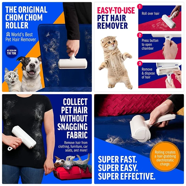 ChomChom Pet Hair Remover - Reusable Cat and Dog Hair Remover for Furniture, Cou
