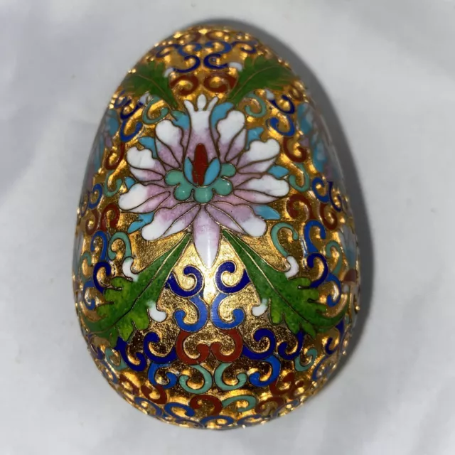 Chinese Oriental Gold Tone Metal Mix Color Floral design Enamel Cloisonne Egg