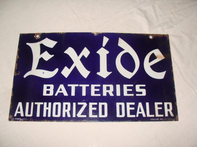 Original Antique Exide Batteries Dealer Sign; Porcelain Enameled Steel  2 Sided