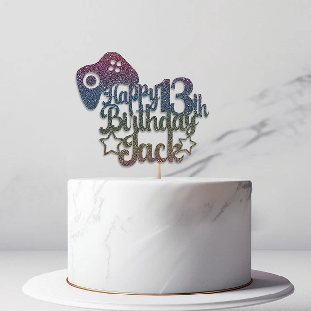 PERSONALISED CAKE TOPPER Video Game Theme Birthday Glitter Topper Gamer