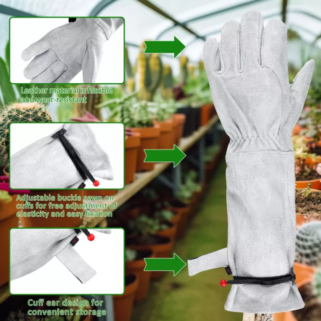 LONG THORN-PROOF GARDENING Gloves Leather Rose Plant Pruning Gloves ...