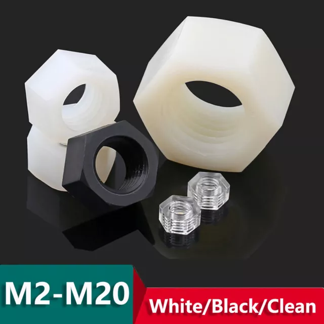 M2-M20 Black / White Plastic Nylon Hex Nut M2.5 M3 M4 M5 M6 M8 M10 M12/14/16/18