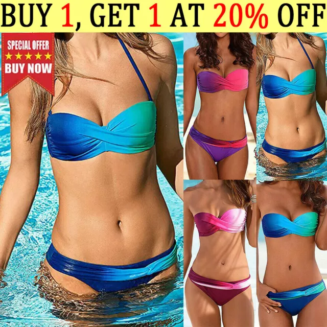 Women Push Up Bikini Set Swimsuit Padded Bandeau Bra Swimwear Beach Bathing Suit