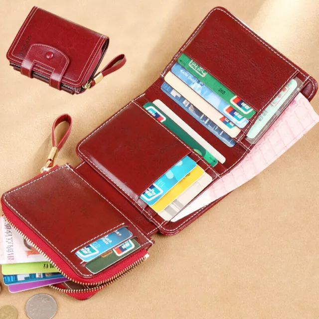 Genuine Leather Women's Trifold Wallet RFID Blocking Card Holder Coin Purse Hot