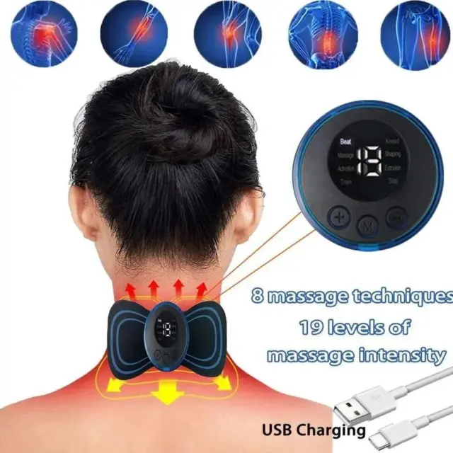 2/3/4-teiliges elektrisches Massagegerät Ems Nacken Set Gebärmutterhalskrebs Patch 8 Modi 19 Stärken Ebene