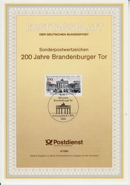 Deutschland Brandenburger Tor ETB Mi 1492, Bonn 08.01.91