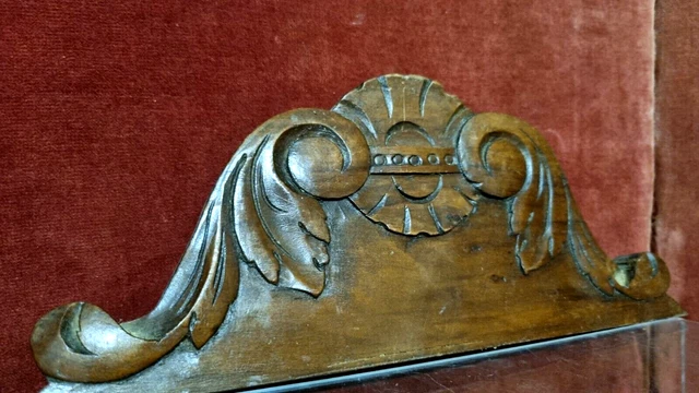 Scroll leaf crowned wood carving pediment - Antique French architectural salvage