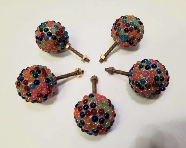 5 Multi Colored Ball Knob Cabinet Handle Pull Wardrobe Drawer Kids Girls Dresser
