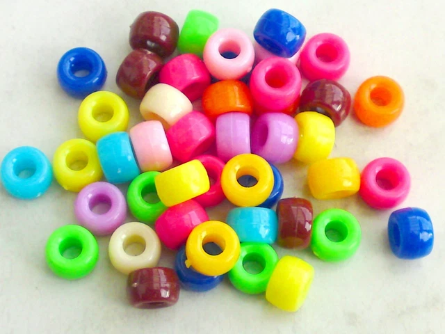 50x Acryl Großlochperlen 9mm Spacer *Pony Rondelle Beads Mix Farben Bunt Basteln