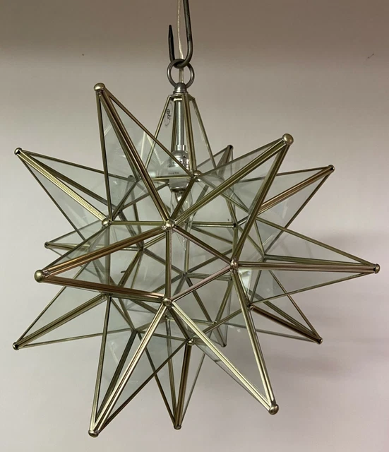 Moravian Star Pendant Light, 19" or 15", Clear Glass with Copper Finish Trim