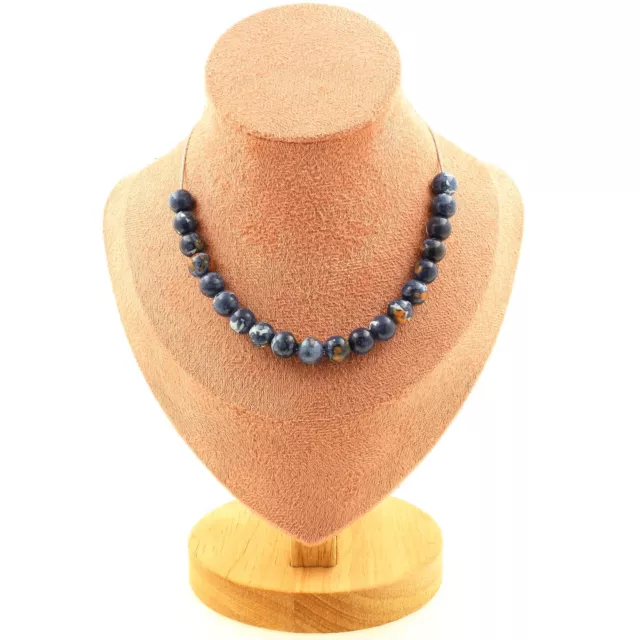 Collier 20 perles Jaspe bleu 8 mm. Chaine en acier inoxydable Collier femmes, h