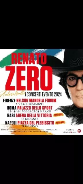 Vendo 2 biglietti concerto Renato Zero 17 marzo 2024 Roma Palalottomatica