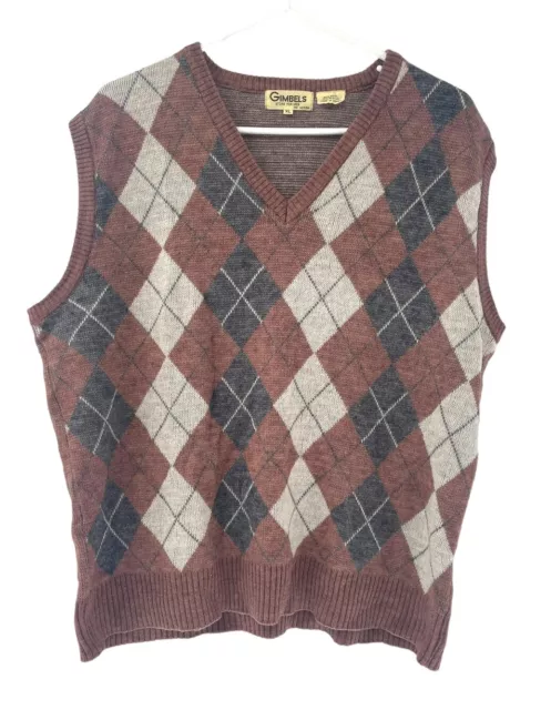 VINTAGE GIMBELS STORE for Men Sweater Vest Wool Blend Argyle Brown Size ...