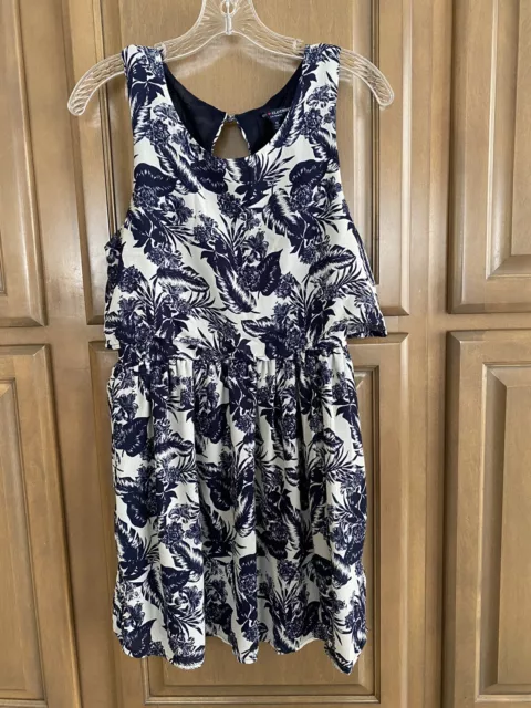 Fit & Flare Sleeveless Dress ~ Womens Size S ~ Floral Blue/Ivory ~ONE CLOTHING