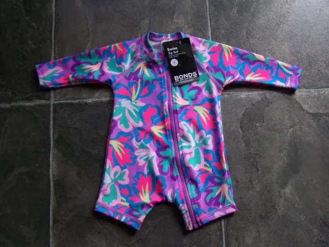 BNWT Baby Girl's Bonds Long Sleeve Rash Suit Swimsuit Swimmers UPF 50+ Size 000