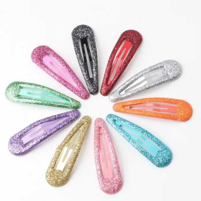 20pcs Glitter Color Enamel Metal Snap Barrettes Hair Clips BB Hairpins 2" Girls