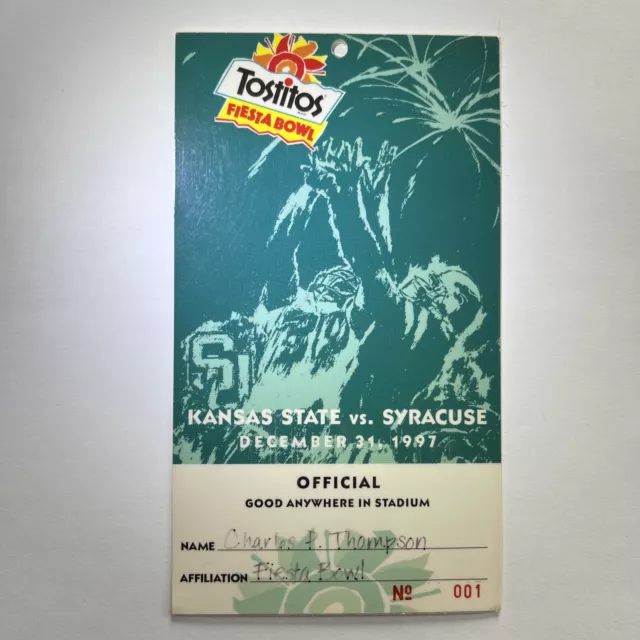 1997 Fiesta Bowl Official Good Anywhere In Stadium Ticket Kansas State vs Syracu