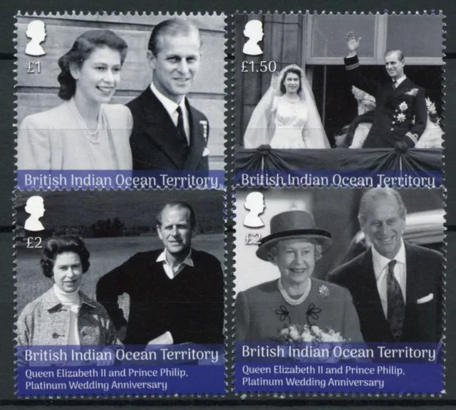 BIOT Royalty Stamps 2017 MNH Queen Elizabeth II Philip Platinum Wedding 4v Set