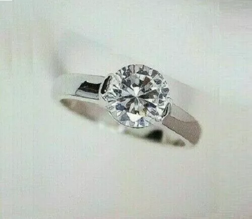 Bague de fiançailles solitaire en or blanc moissanite 14 carats coupe ronde...