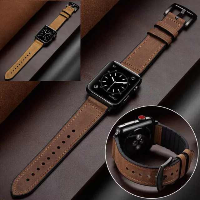 Genuine Leather Strap for Apple Watch iWatch Series Ultra2/1 9 8 7 6 5 4 3 2 SE