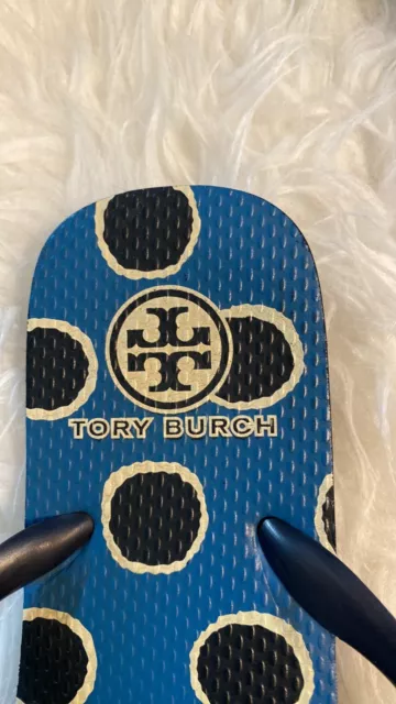 TORY BURCH SANDALS Thong Iconic Flip Flop Blue White Logo Polka Dot $12 ...