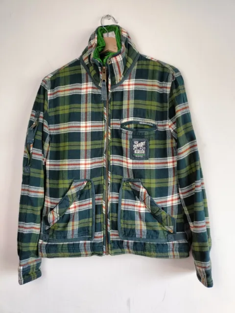 Superdry Western Shirt Full Zip Green Check Shacket Jacket - Women's Large