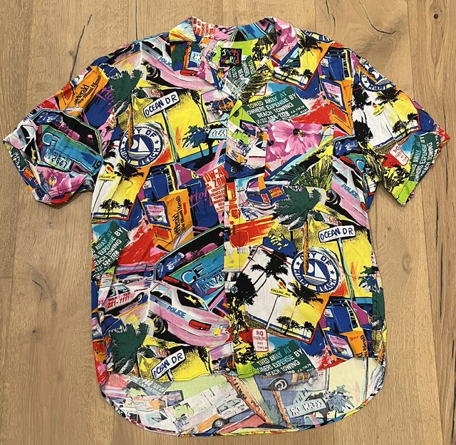 Vintage Jams World Miami Beach Paradise Cab Surf Ocean Hawaiian Button Up Large