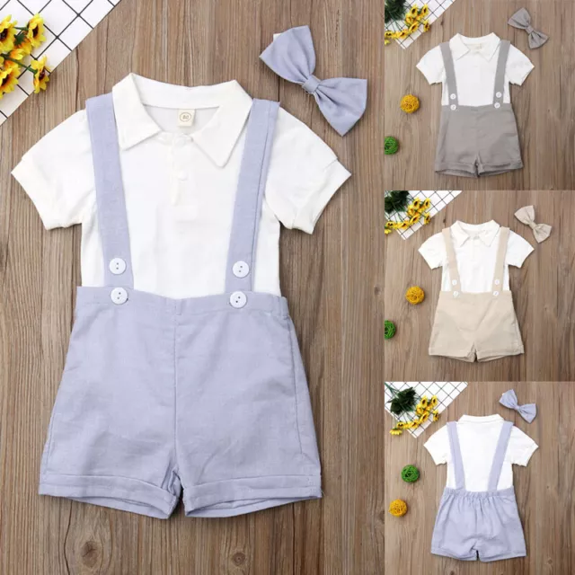 Infant Newborn Baby Boys Gentleman Short Suit Romper Bodysuit Outfit Set Clothes