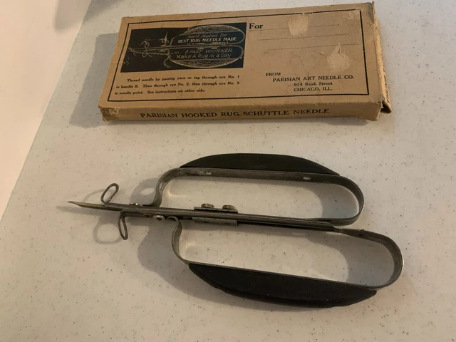 "Aguja de transporte de alfombra enganchada parisina vintage Sears Roebuck ""Mejor aguja de alfombra hecha"