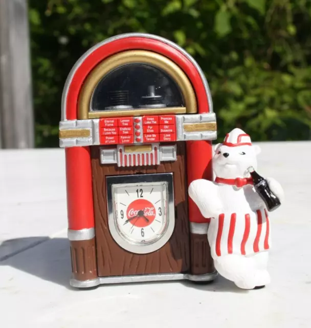 1990's Coca Cola Mini Clock Polar Bear Soda Jerk Juke Box