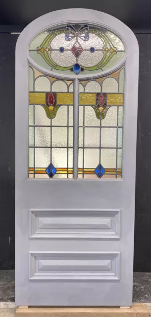 Victorian Arch Stained Glass Front Door Antique Period Reclaimed Old Lead Wood