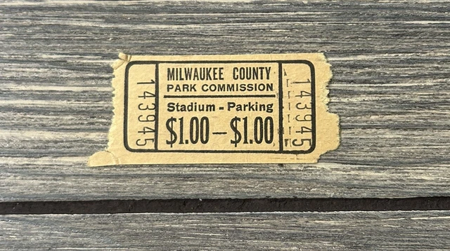 Vintage Milwaukee County Park Commission Stadium Parking Ticket 143945
