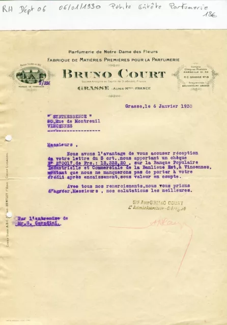 Dépt 06 - Grasse - Petite Entête Parfumerie Notre Dame des Fleurs du 06/01/1930