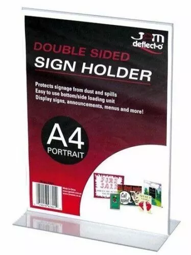 A4 Portrait Double Sided Sign Holder Display Countertop Freestanding T-Shape