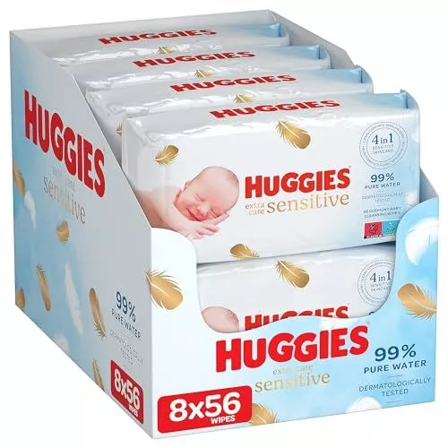 Huggies Pure Extra Care Baby Wipes - 8 Packs 448 Wipes Total - Fragrance Free...