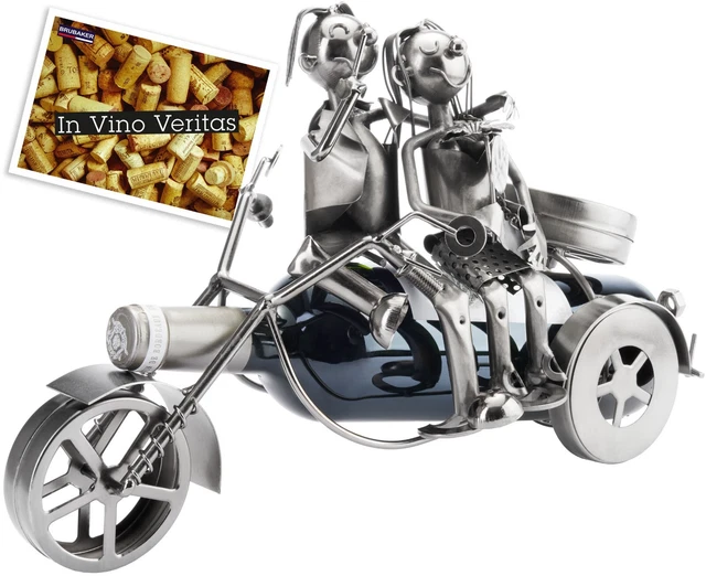 BRUBAKER Wine Bottle Holder - Couple On Airplane Metal Sculpture, Tabletop Decor, With Greeting Card
