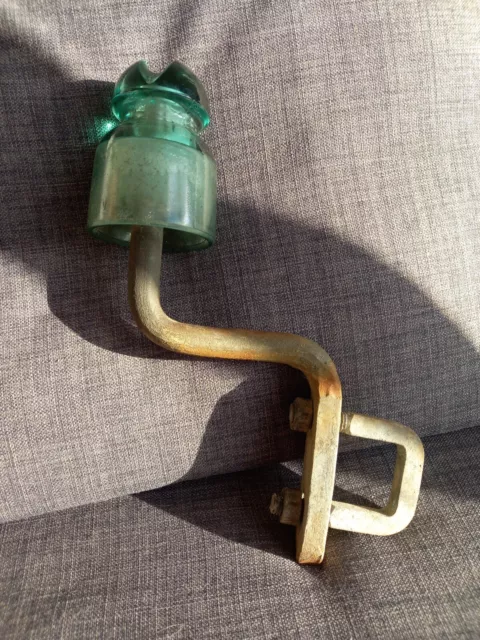 Ancien isolateur électrique en verre avec son support VINTAGE