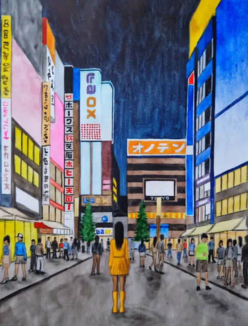 Tokyo Painting City Art Cityscape Painting Original Art Watercolor Painting