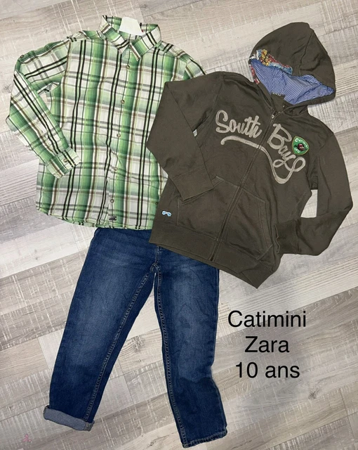 Chemise Garçon Zara Bleue Chambray Imprimé - Taille 13-14 Ans - Occasion Très Bon état