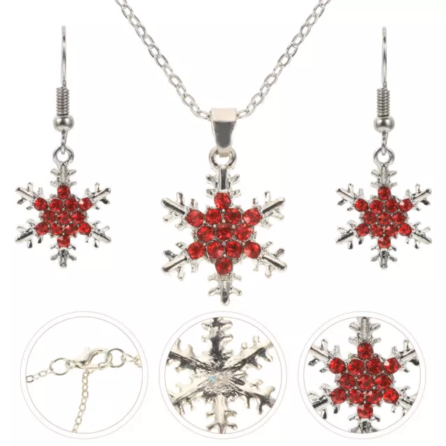 Winter Party Necklace Christmas Earrings for Women Snowflake Pendant Water Drop